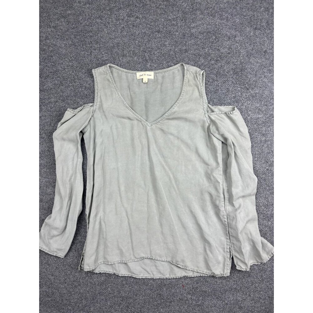 Cloth & Stone Blouse Womens Small Gray Cold Shoulder V Neck Tunic Made USA